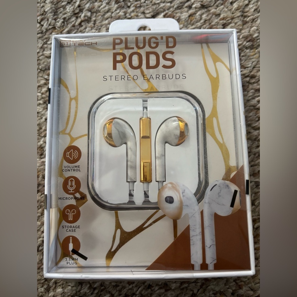 2x HP (Plug'd) Pods Stereo Earbuds - Gold and White White
